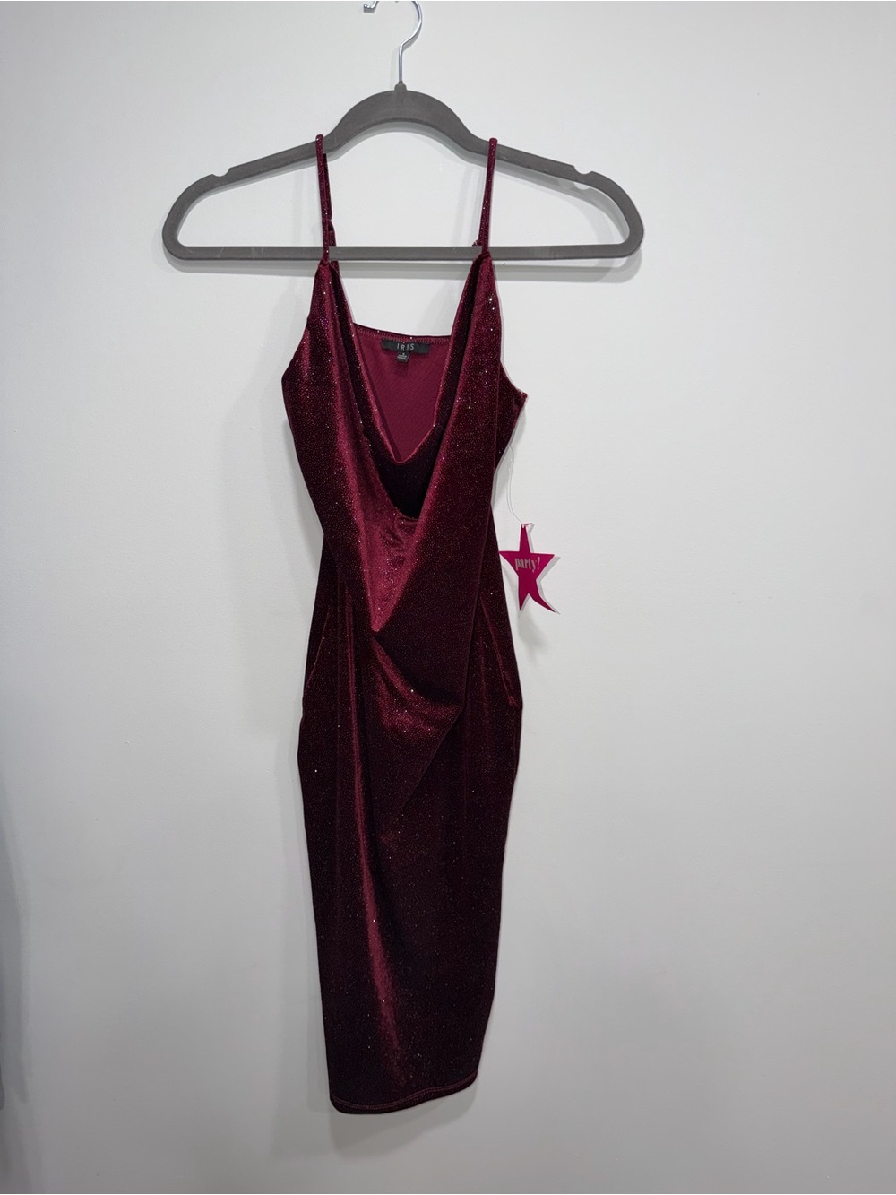 iris Burgundy Sparkle Cowl Neck Midi Dress